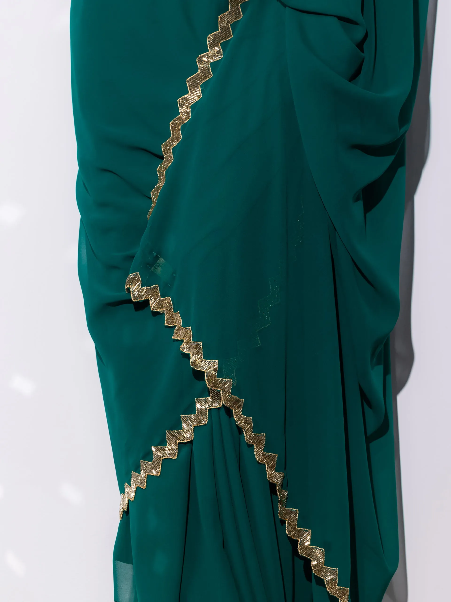 Rich Green Sequin Georgette Saree with Blouse fabric