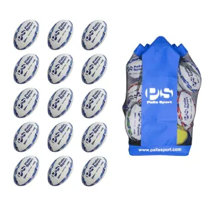 Rugby - Neptune Premium Training Ball - 15 Ball Bundle - Size 5, 4 & 3 - Colour - Blue