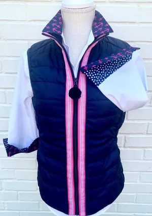 SALE - S ONLY - Elizabeth 3/4 Sleeve White w Pink Anchors & Dots (3424) *FINAL SALE*