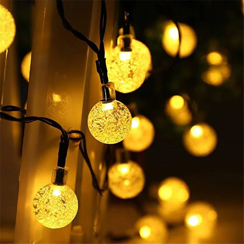 Solar LED Crystal Ball String Light 10M Waterproof Fairy Lights Garden Lawn Tree Outdoor Decoration