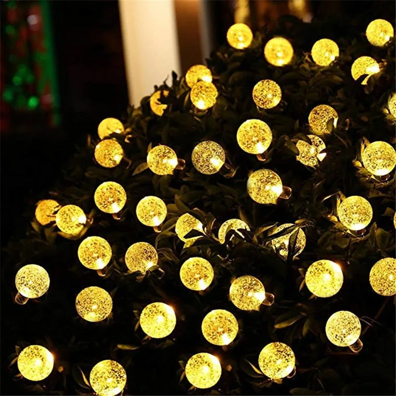 Solar LED Crystal Ball String Light 10M Waterproof Fairy Lights Garden Lawn Tree Outdoor Decoration