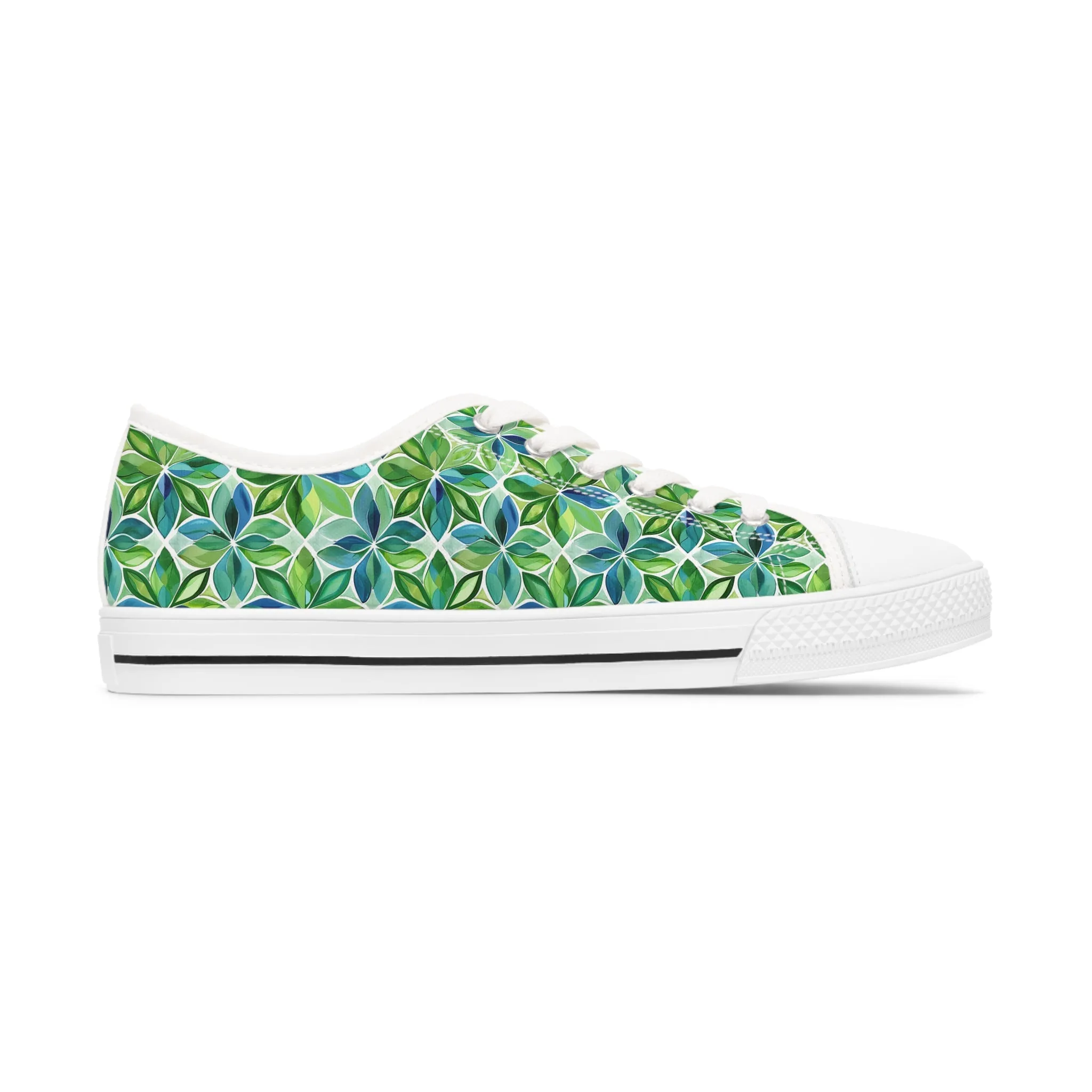 Spring Geo Flowers Ladies' Low Top Sneakers - Step into Nature’s Geometry – Where Floral Elegance Meets Modern Style!