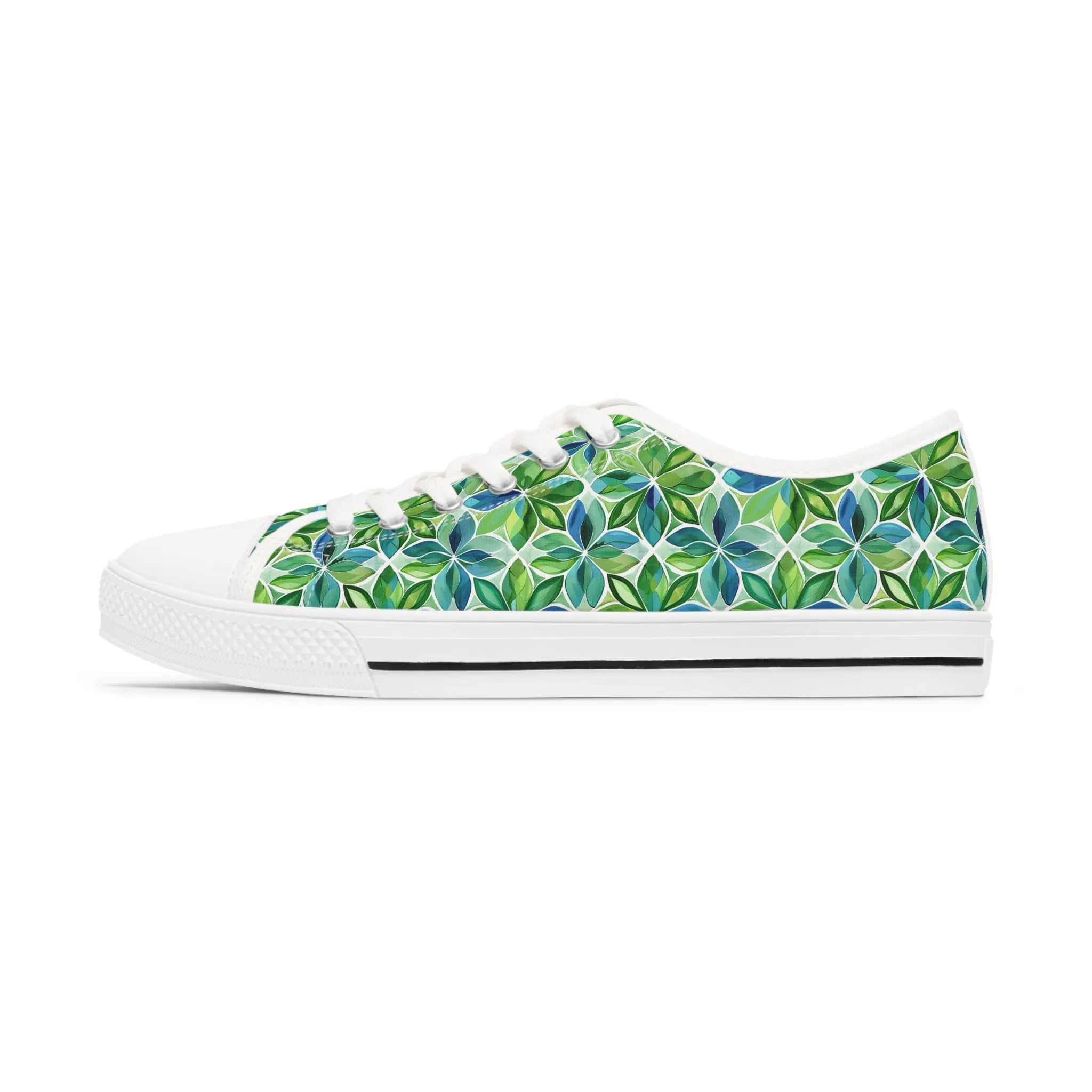 Spring Geo Flowers Ladies' Low Top Sneakers - Step into Nature’s Geometry – Where Floral Elegance Meets Modern Style!