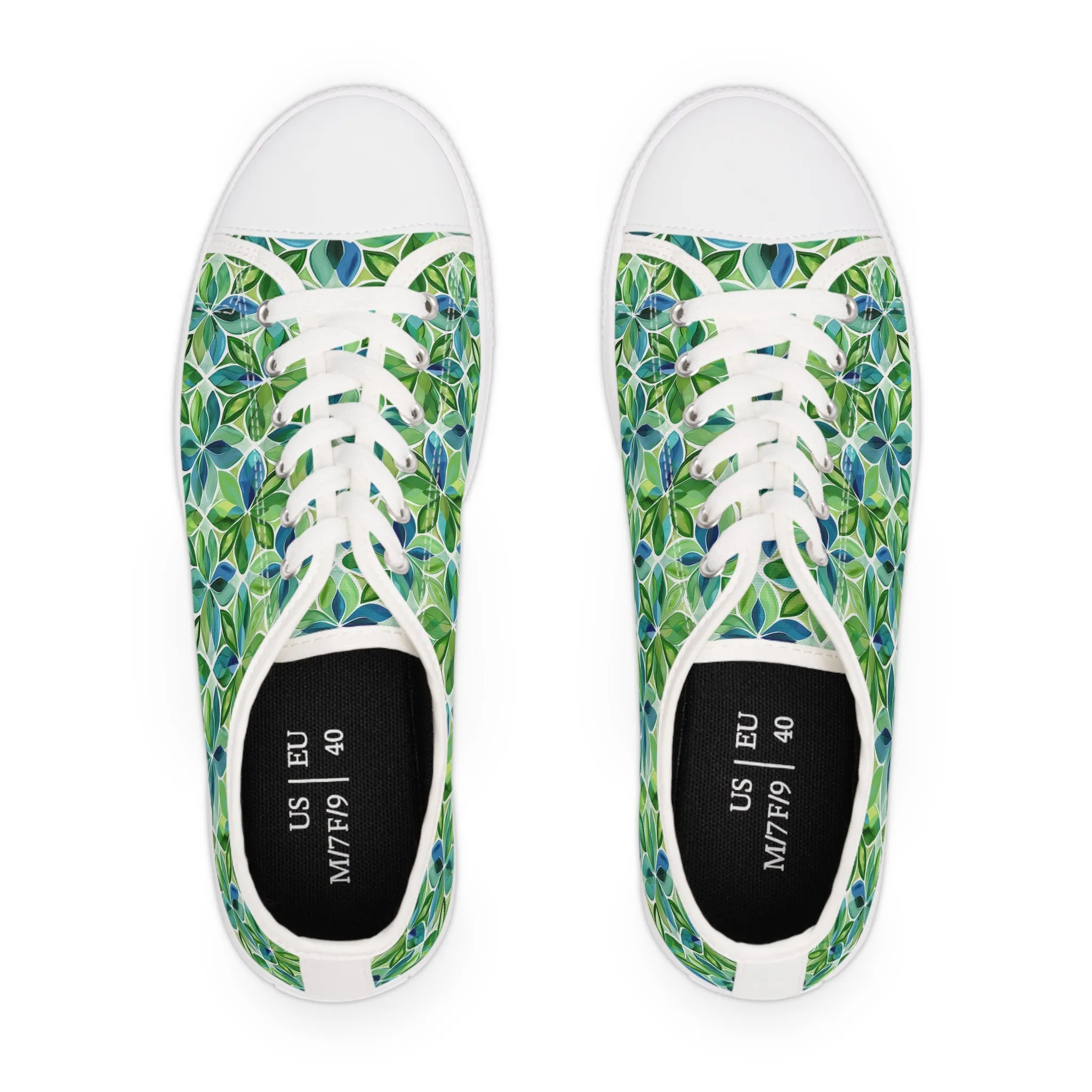 Spring Geo Flowers Ladies' Low Top Sneakers - Step into Nature’s Geometry – Where Floral Elegance Meets Modern Style!