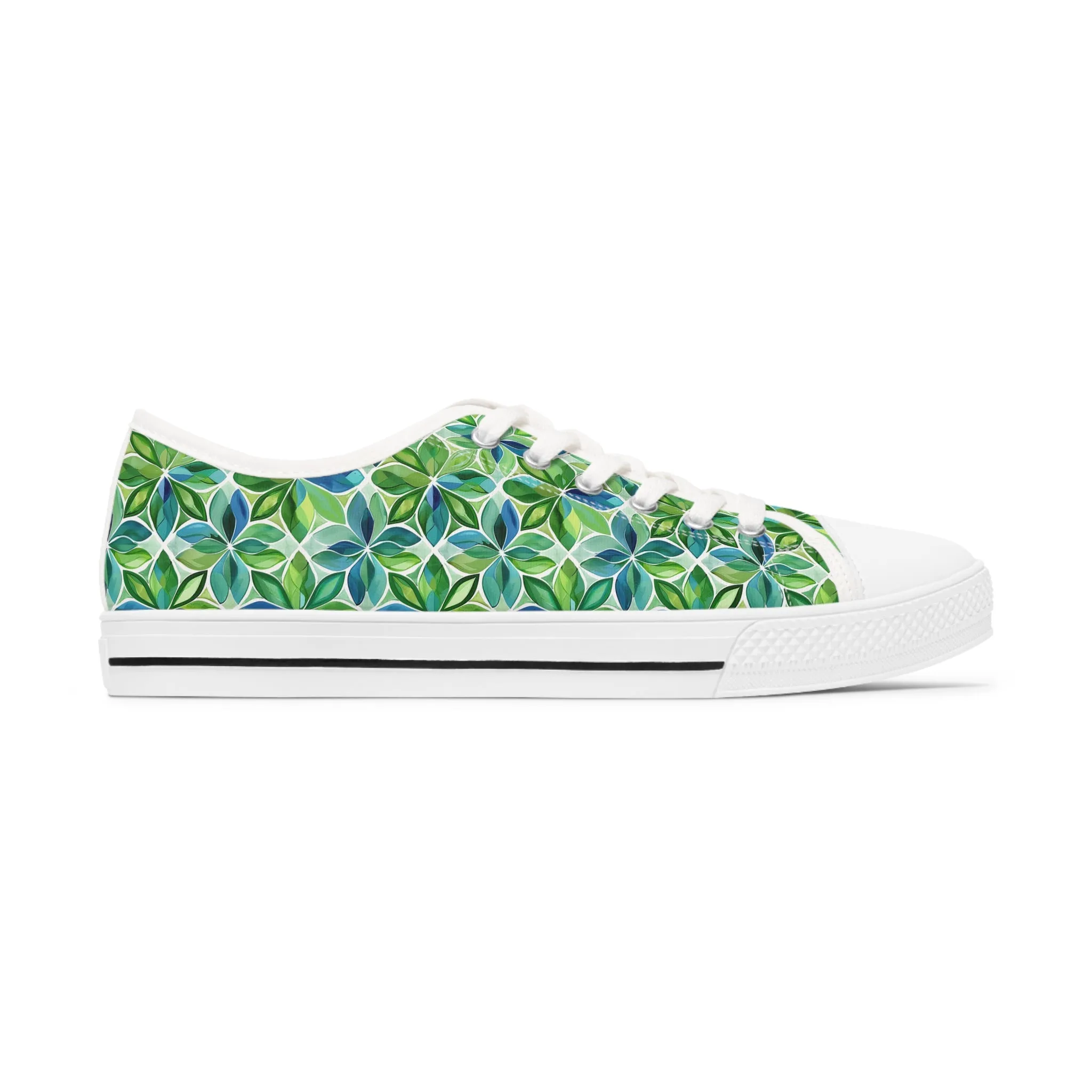 Spring Geo Flowers Ladies' Low Top Sneakers - Step into Nature’s Geometry – Where Floral Elegance Meets Modern Style!
