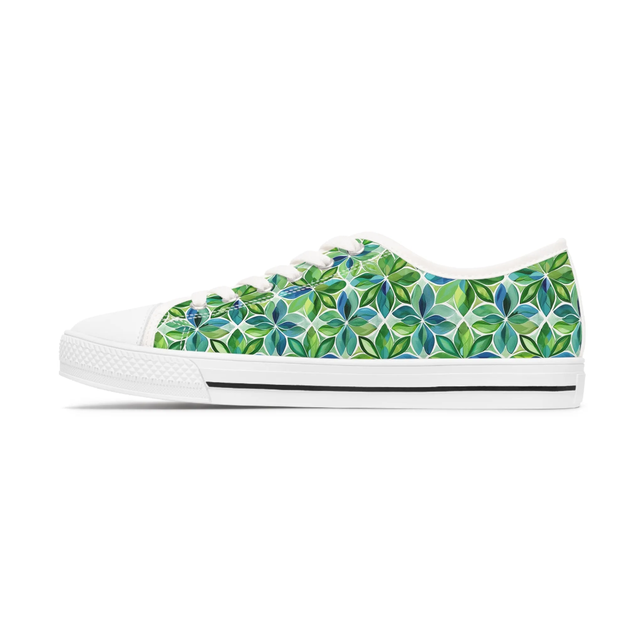 Spring Geo Flowers Ladies' Low Top Sneakers - Step into Nature’s Geometry – Where Floral Elegance Meets Modern Style!