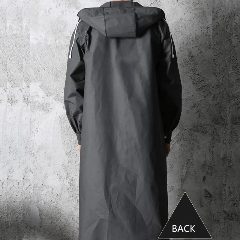 StormGuard™ | Men's Long Black Hooded Coat | Water-Resistant, Lightweight Fabric & Adjustable Drawstring