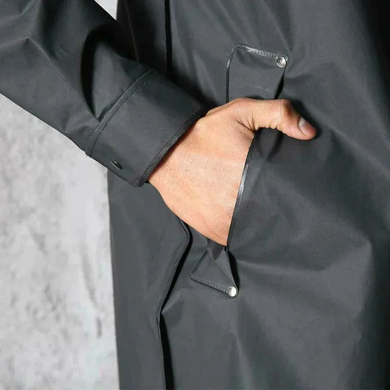 StormGuard™ | Men's Long Black Hooded Coat | Water-Resistant, Lightweight Fabric & Adjustable Drawstring