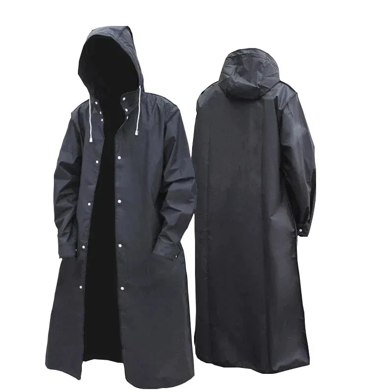 StormGuard™ | Men's Long Black Hooded Coat | Water-Resistant, Lightweight Fabric & Adjustable Drawstring