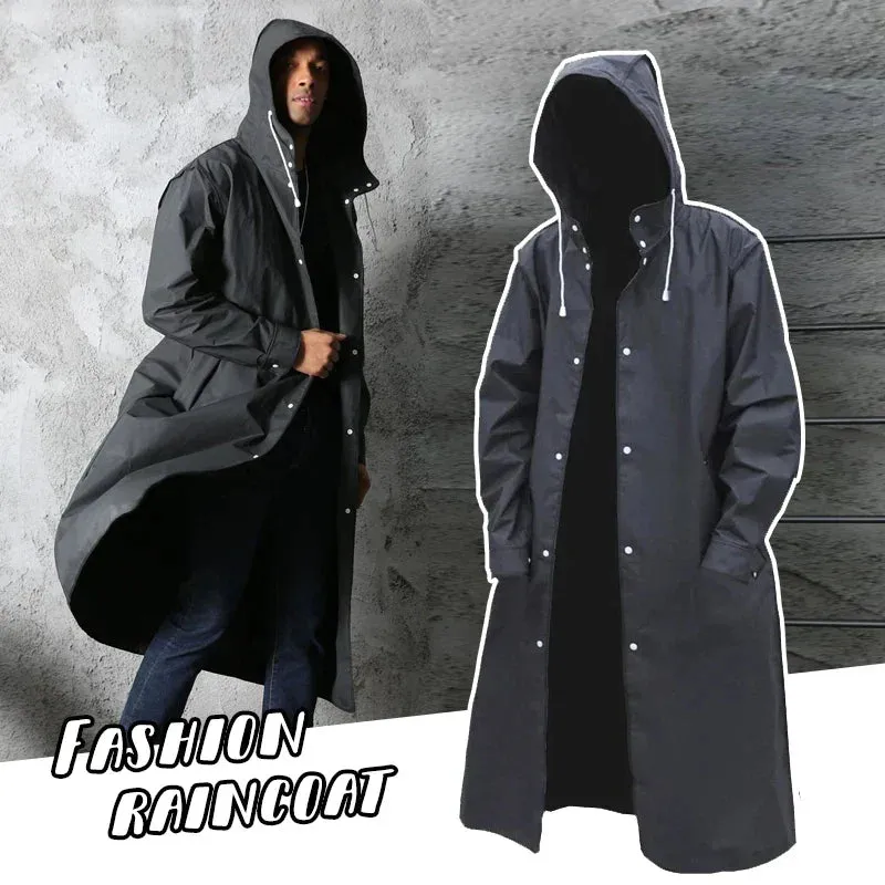 StormGuard™ | Men's Long Black Hooded Coat | Water-Resistant, Lightweight Fabric & Adjustable Drawstring