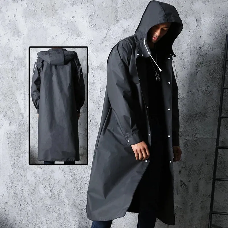 StormGuard™ | Men's Long Black Hooded Coat | Water-Resistant, Lightweight Fabric & Adjustable Drawstring