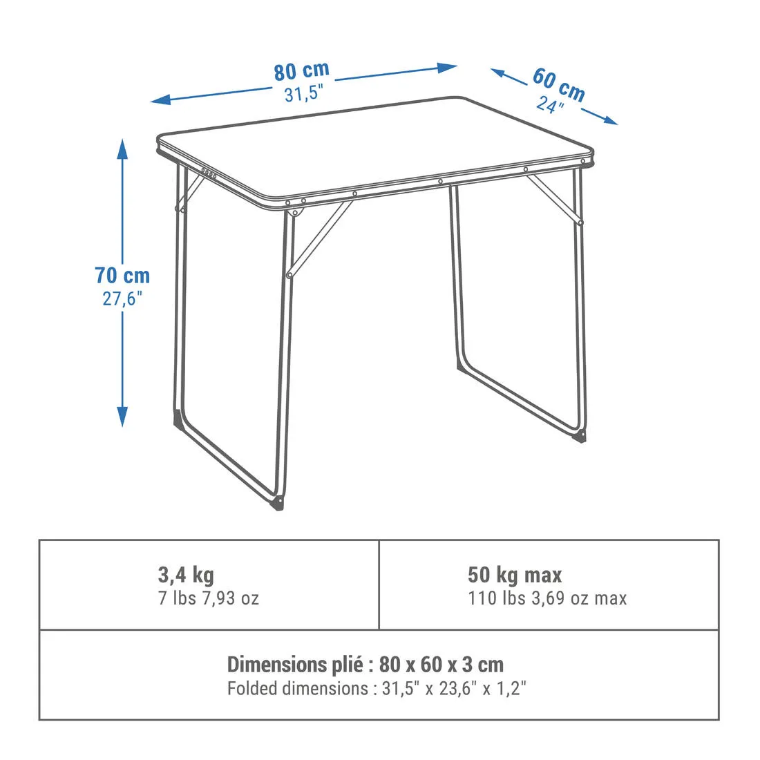 TABLE DE CAMPING PLIANTE - 2 À 4 PERSONNES