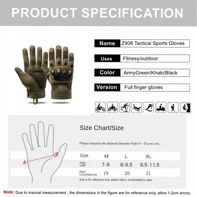 Tactical Military Full Finger Gloves - Fitness Protection, Sports, Motorcycle, Hunting, Walking Gloves