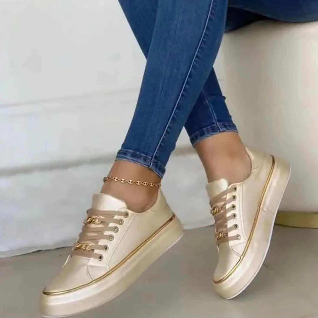 Trainers Luxe™ | Women's White Sneakers | Breathable Canvas, Gold Accent, Lightweight Comfort