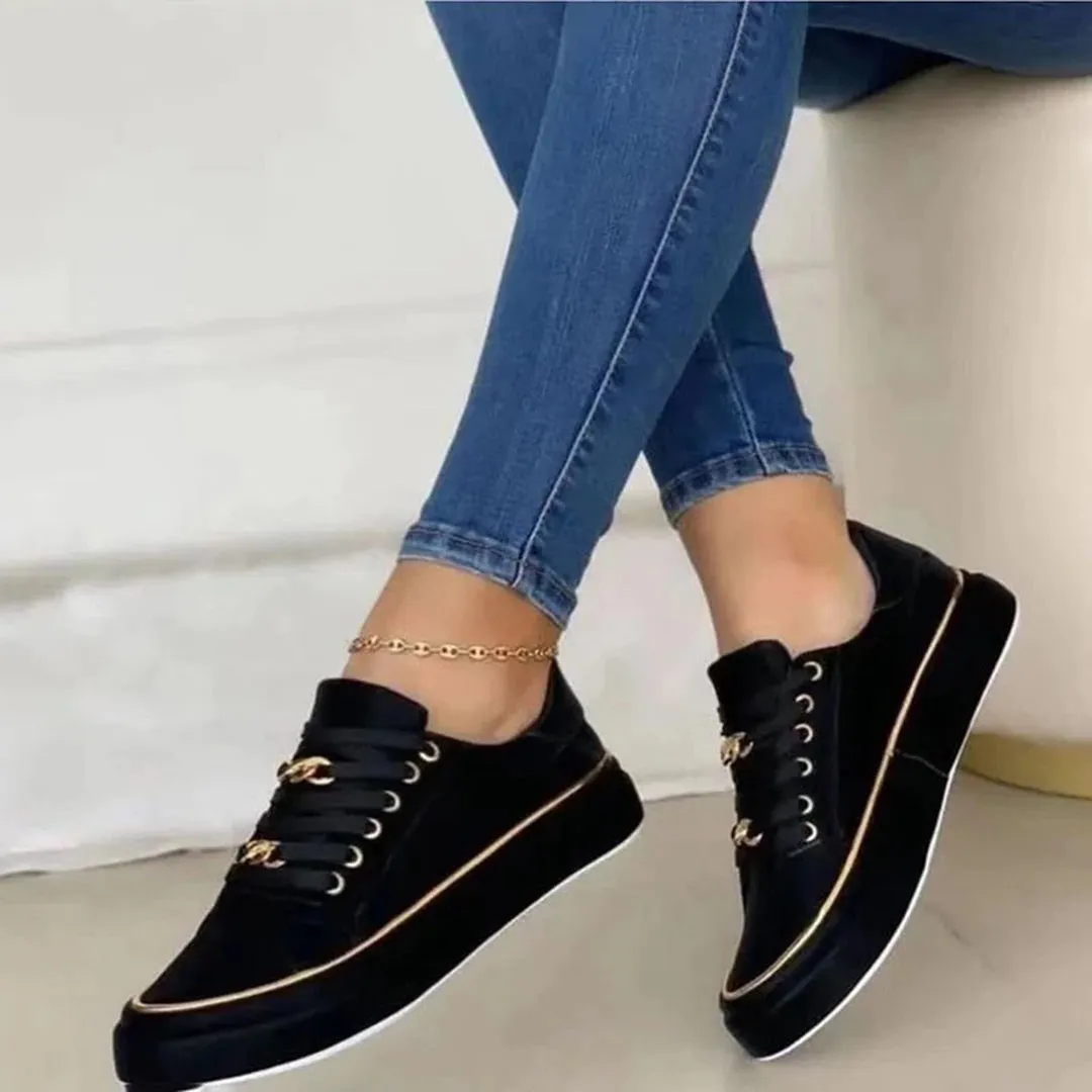 Trainers Luxe™ | Women's White Sneakers | Breathable Canvas, Gold Accent, Lightweight Comfort