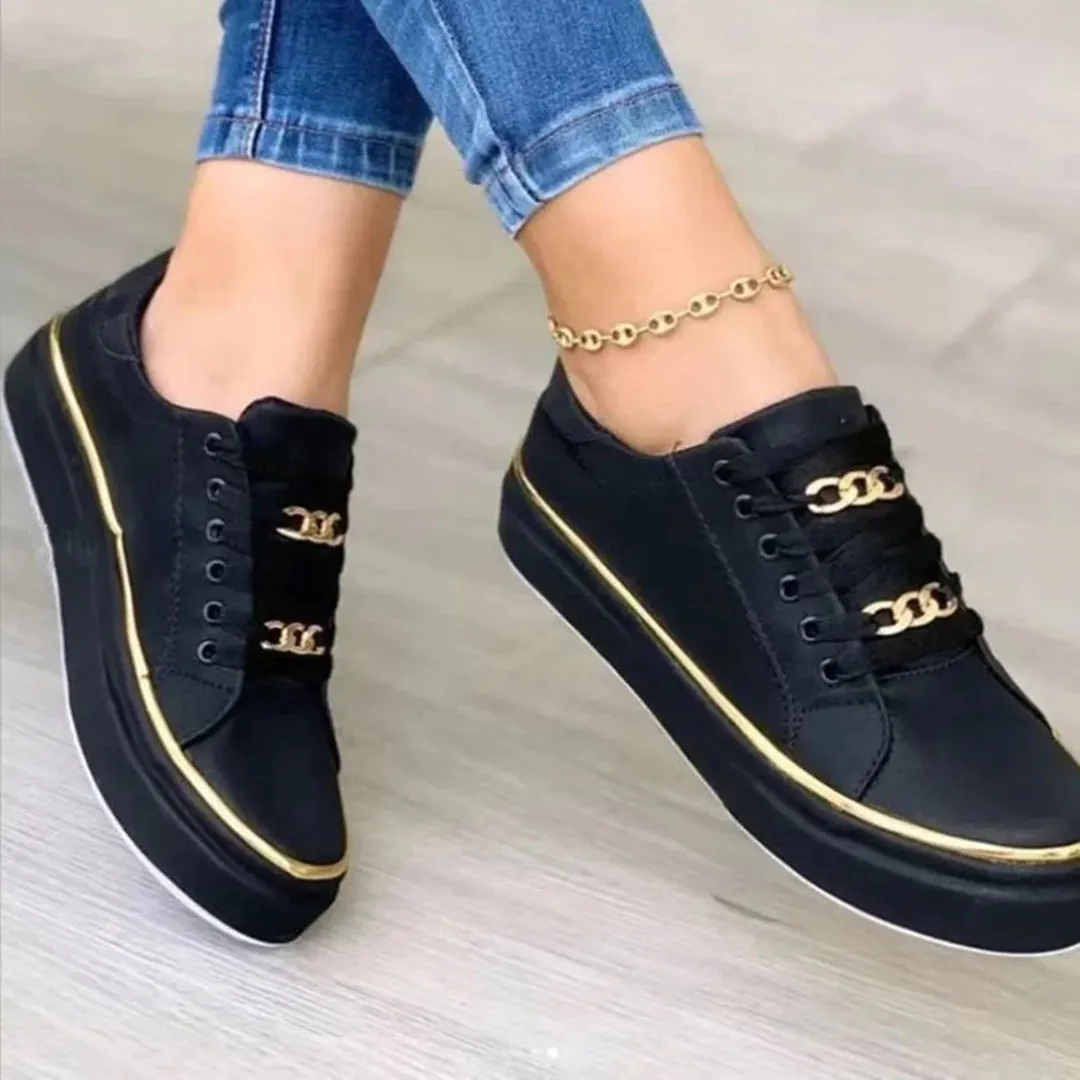 Trainers Luxe™ | Women's White Sneakers | Breathable Canvas, Gold Accent, Lightweight Comfort