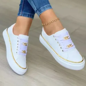Trainers Luxe™ | Women's White Sneakers | Breathable Canvas, Gold Accent, Lightweight Comfort