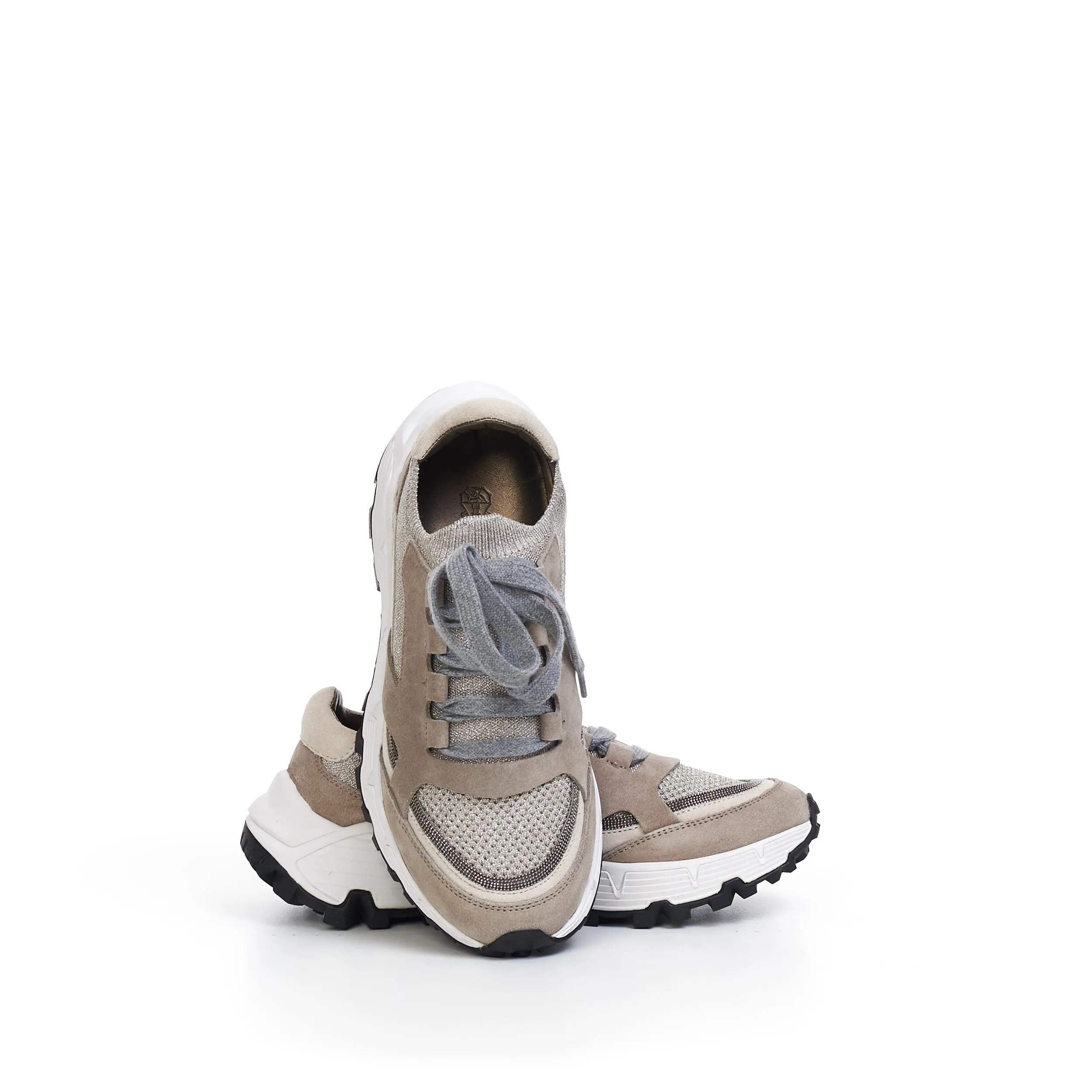 TREKK Low Top Sneakers In Beige & Grey