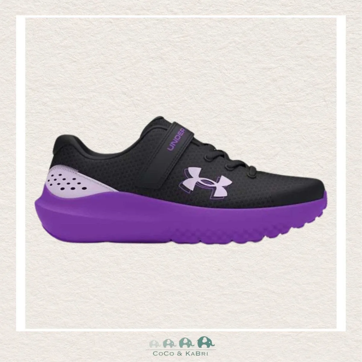 Under Armour Girls' Pre-School Surge 4 AC Running Shoes - Black/Purple (V2-163)