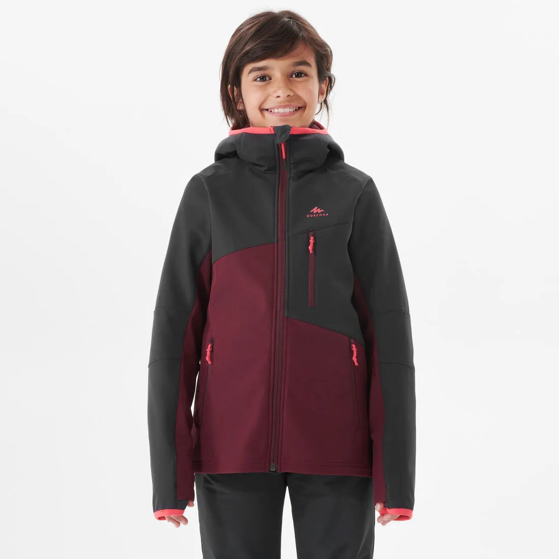 VESTE SOFTSHELL RANDONNEE - MH500 noir et - ENFANT 7-15 ANS