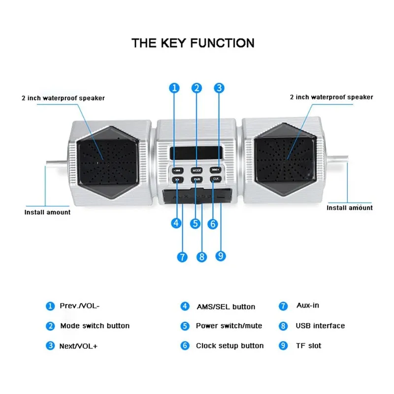 Waterproof Motorcycle Stereo Speakers Audio System Bluetooth Amplifier Radio USB FM Radio MP3 Player