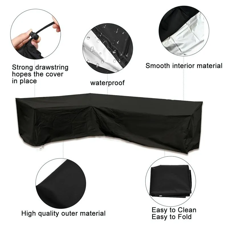 Waterproof Outdoor Corner Sofa Cover - 300X300X98Cm - Black