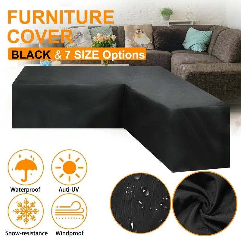 Waterproof Outdoor Corner Sofa Cover - 300X300X98Cm - Black