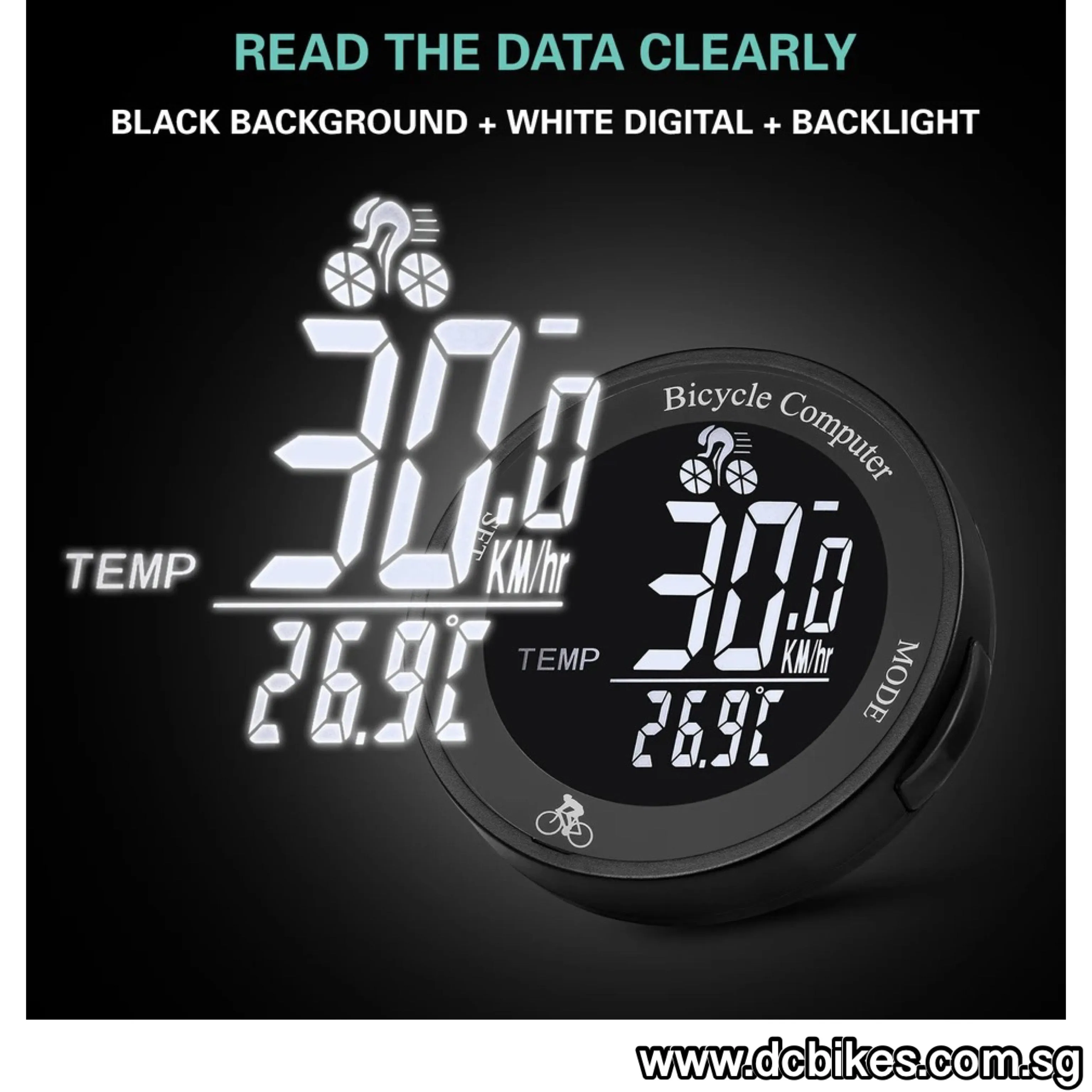 Wireless Stealth Black Digital LCD Screen Bicycle Odometer Computer Speedometer