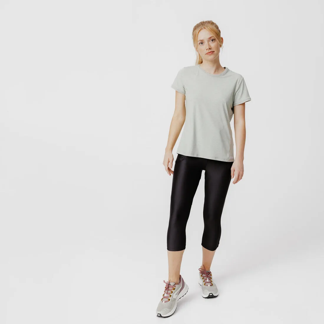 Women's Running Breathable Cropped Leggings KIPRUN Run 500 Dry