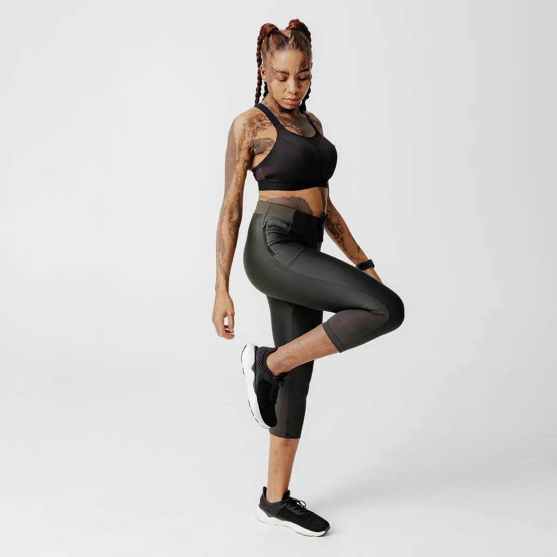 Women's Running Breathable Cropped Leggings KIPRUN Run 500 Dry