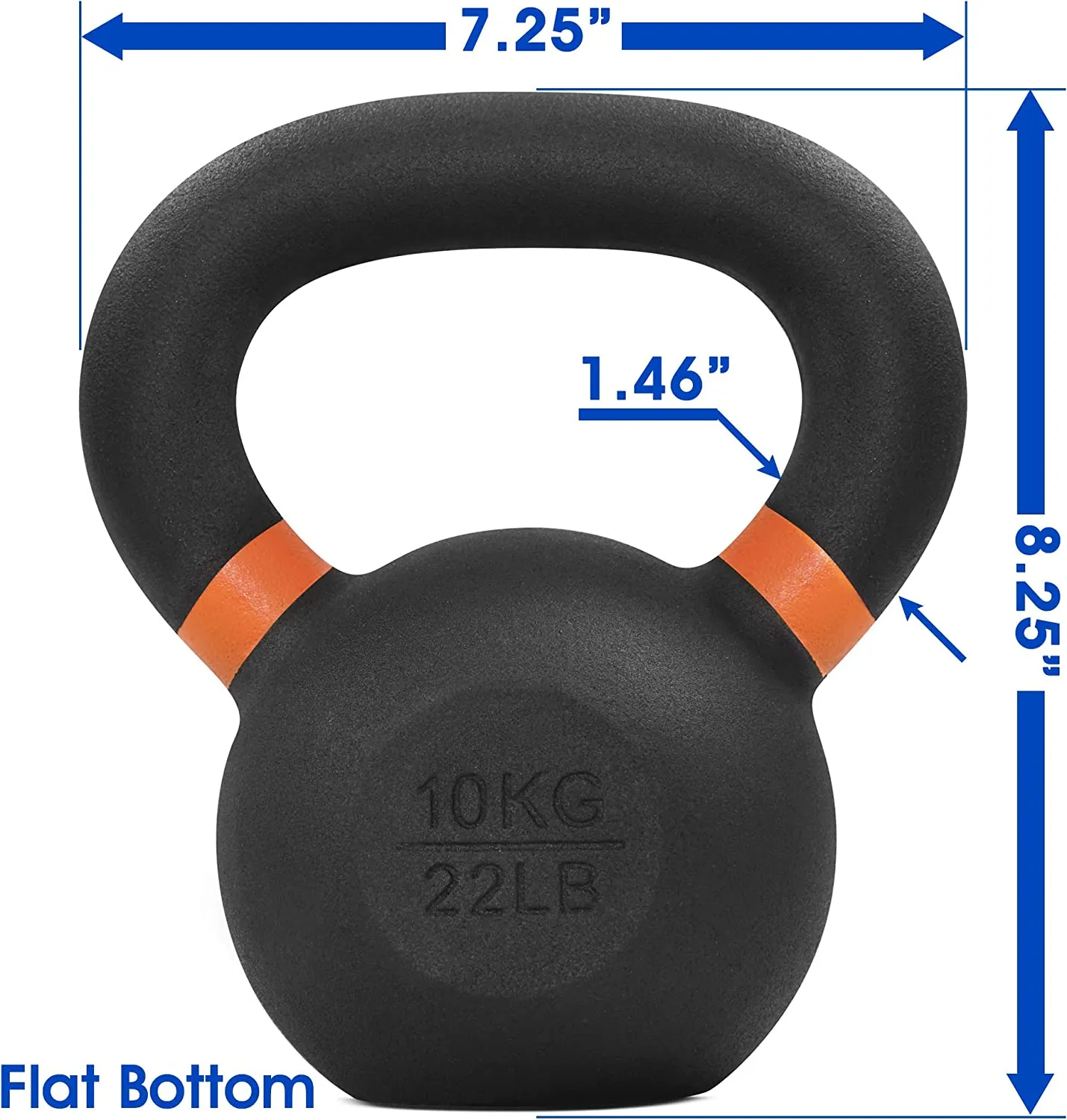 Yes4All Powder Coated Cast Iron Competition Kettlebell With Wide Handles & Flat Bottoms – 4, 6, 8, 10, 12, 14, 16, 20, 24, 32, 40kg