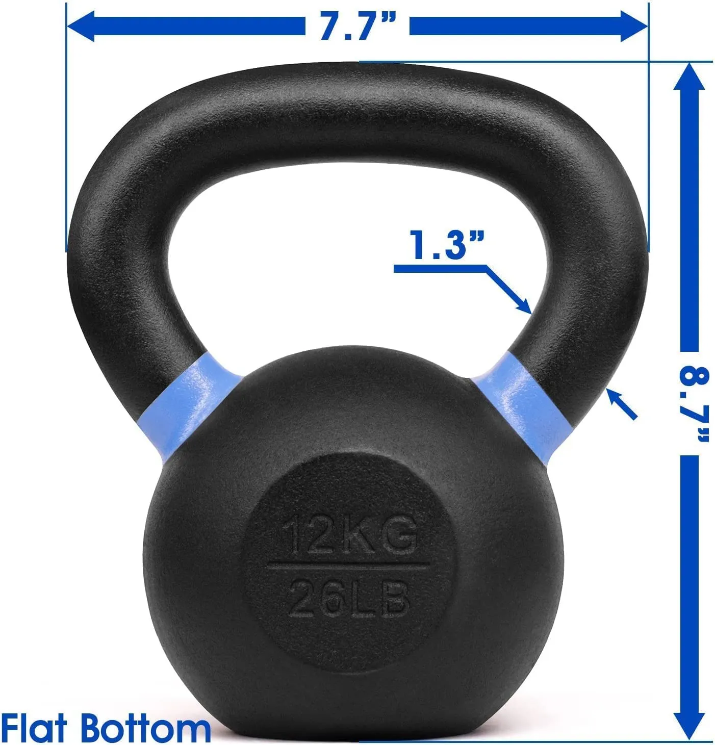 Yes4All Powder Coated Cast Iron Competition Kettlebell With Wide Handles & Flat Bottoms – 4, 6, 8, 10, 12, 14, 16, 20, 24, 32, 40kg