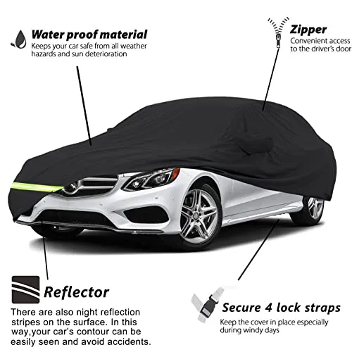 YIXIN Waterproof Car Cover for 2006-2021 Mercedes Benz E Class Sedan E250 E320 E300 E350 E400 AMG 190T Covers Custom Fit 100% Waterproof Windproof Strap & Double Door Zipper Up to 205” L